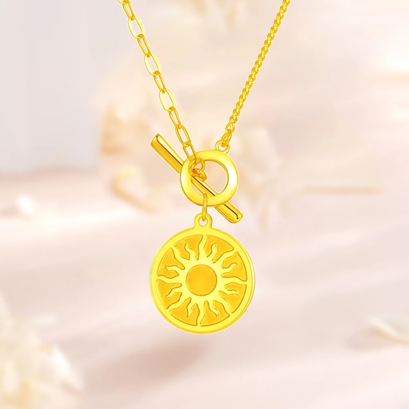 珍·如金 太阳女神 设计圆牌太阳 足金 计价金 黄金项链 男女同款情侣款