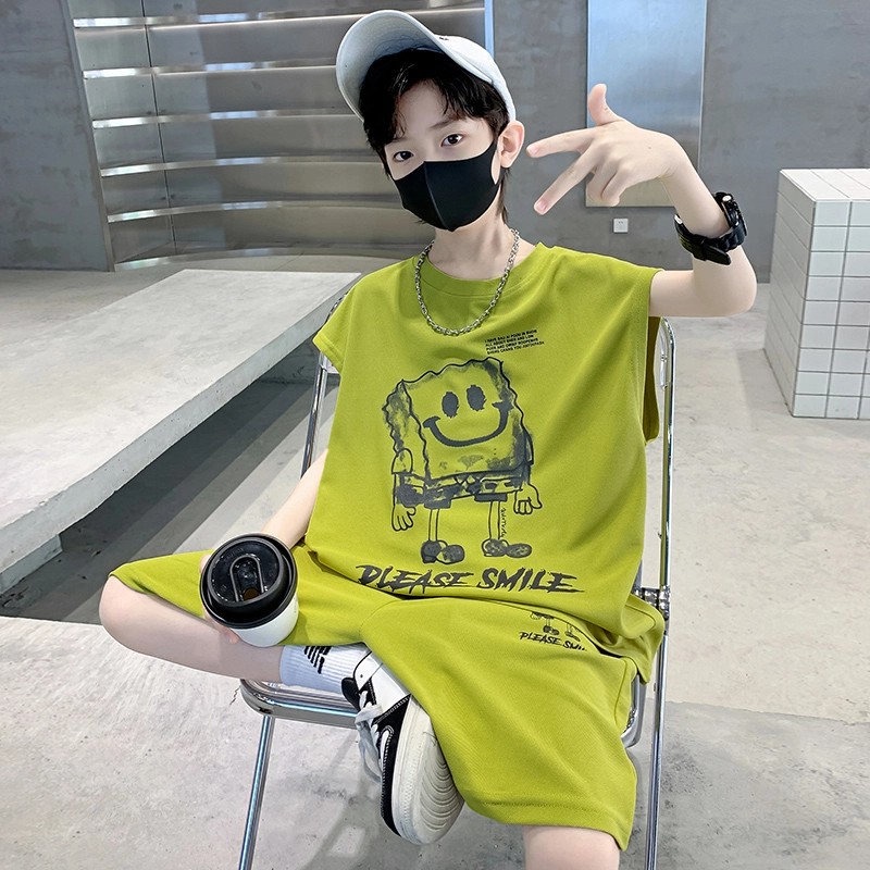 熊猫圆圆 男童卡通印花无袖背心套装 儿童款