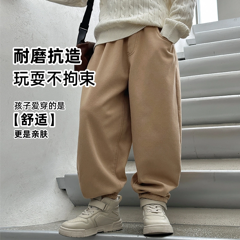 熊猫圆圆 时尚洋气宽松纯色加绒加厚长裤 可可茶色 青少年