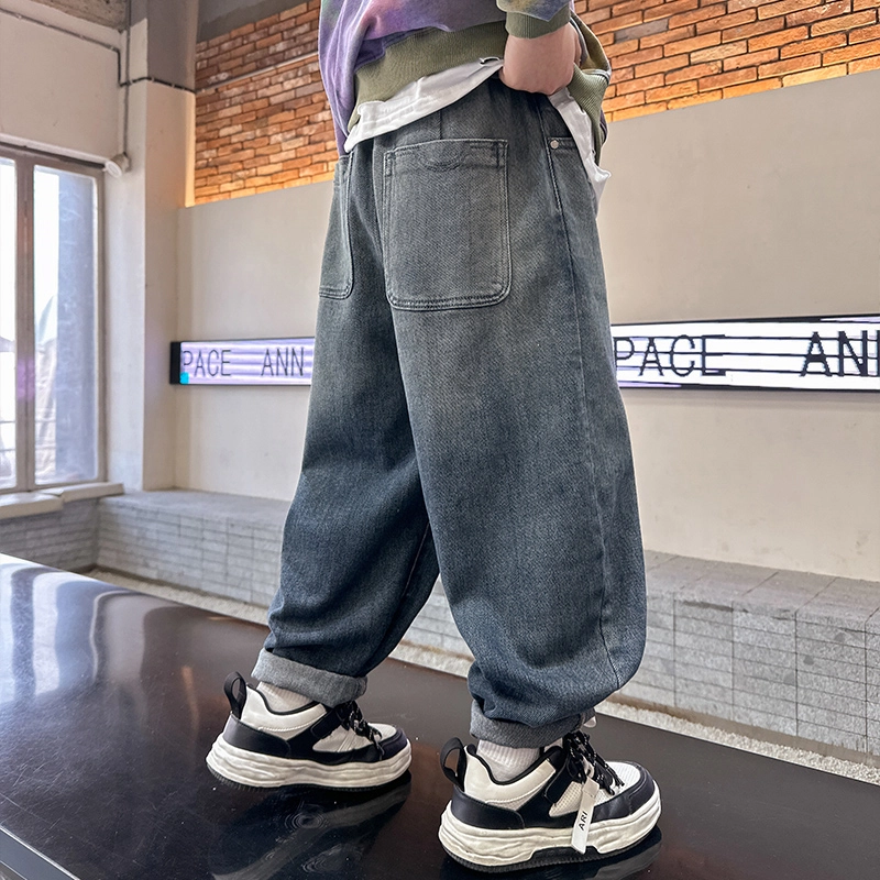熊猫圆圆 男童帅气街潮简约渐变百搭直筒牛仔裤 儿童款
