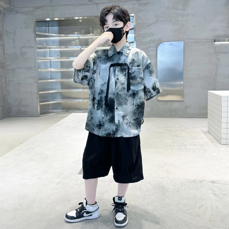 熊猫圆圆 男童新中式复古水墨画套装 儿童款