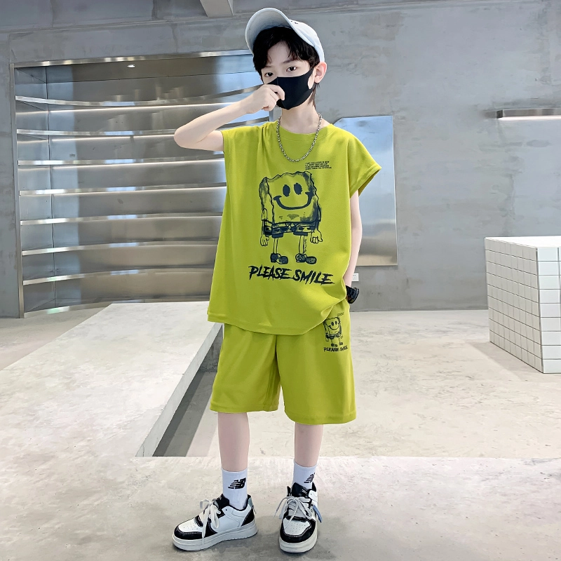熊猫圆圆 男童卡通印花无袖背心套装 儿童款
