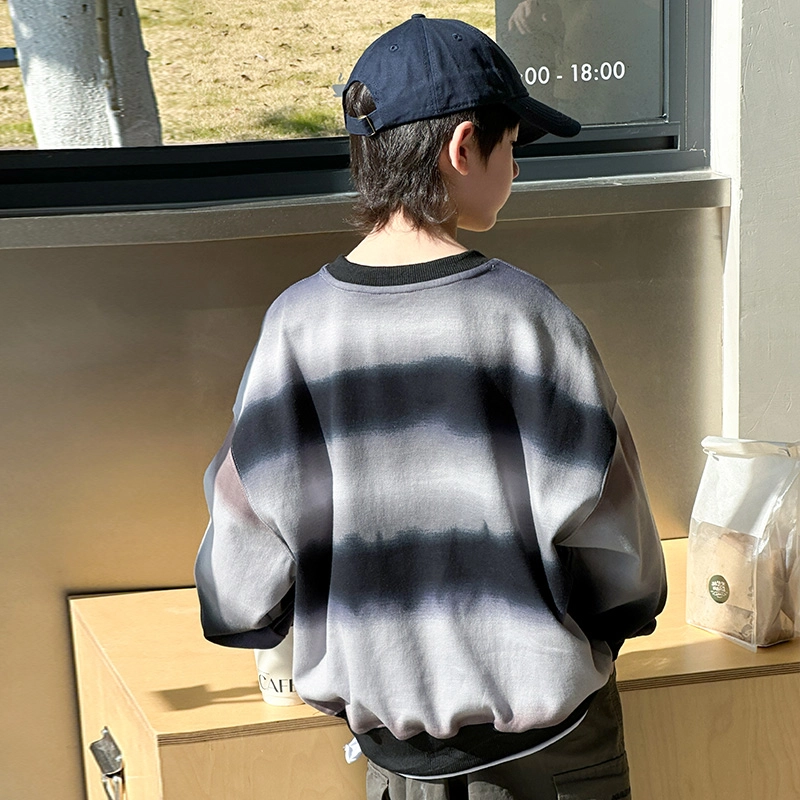 熊猫圆圆 美式复古男童街潮帅气撞色印染圆领卫衣 儿童款