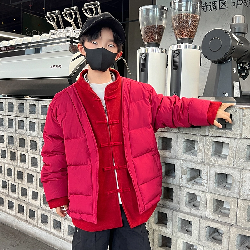 熊猫圆圆 男童时尚复古拼接假两件盘扣羽绒服 儿童款