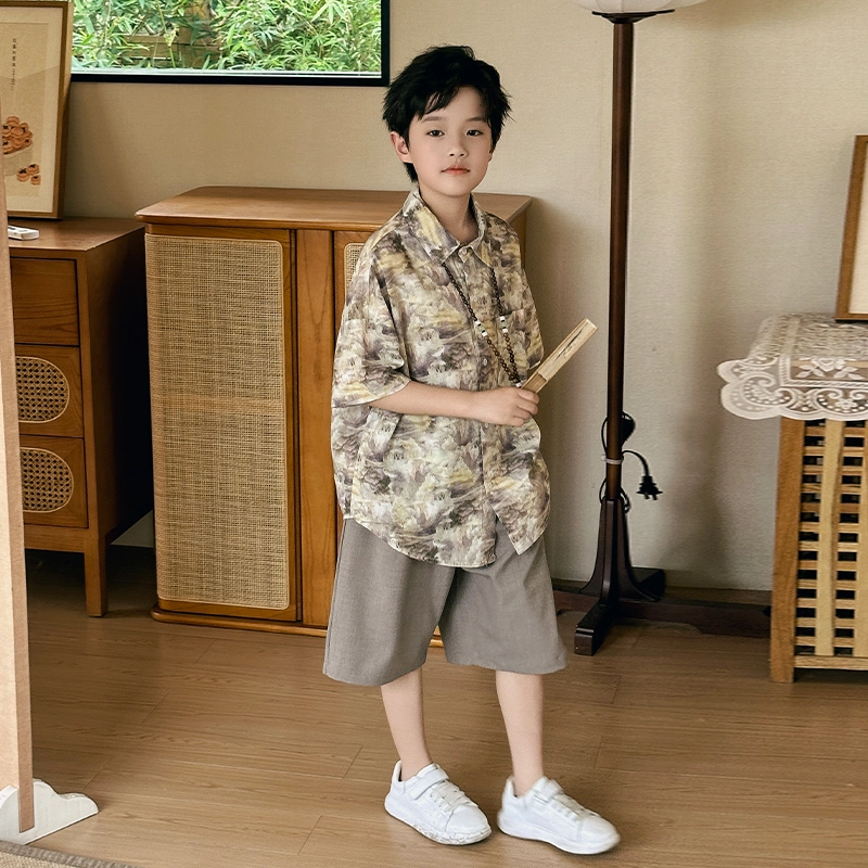 熊猫圆圆 男童夏装简约舒适纯色宽松休闲中裤 儿童款