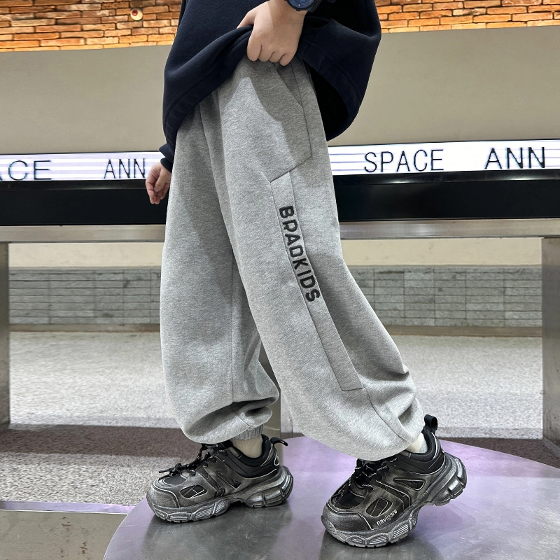 儿童款 熊猫圆圆时尚帅气两侧绣花字母加绒 休闲运动裤
