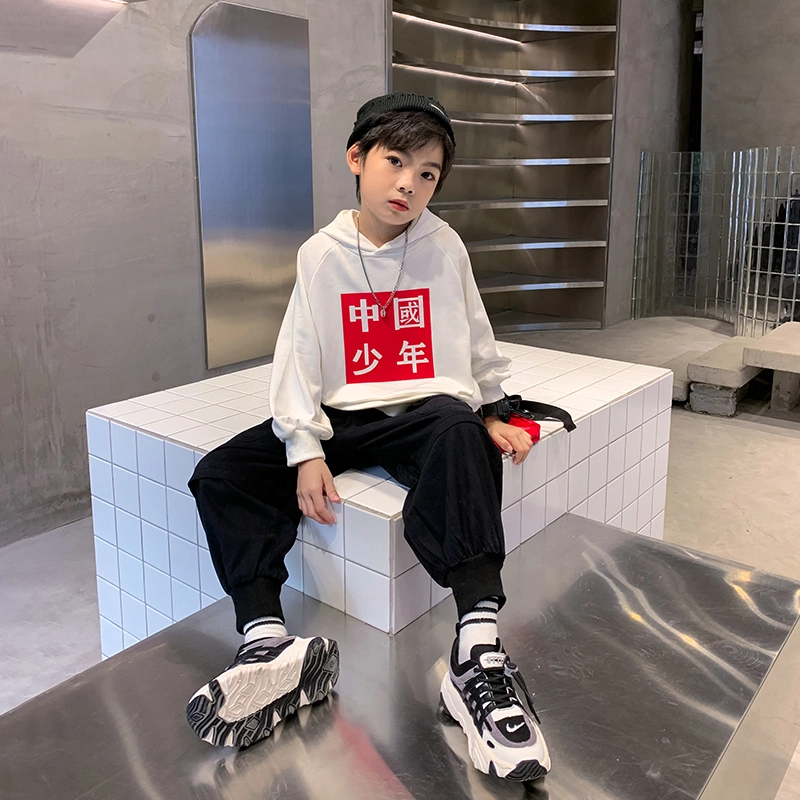 熊猫圆圆 童装 卫衣儿童中国风国潮连帽上衣中大童春秋季帅气休闲新款打底衫