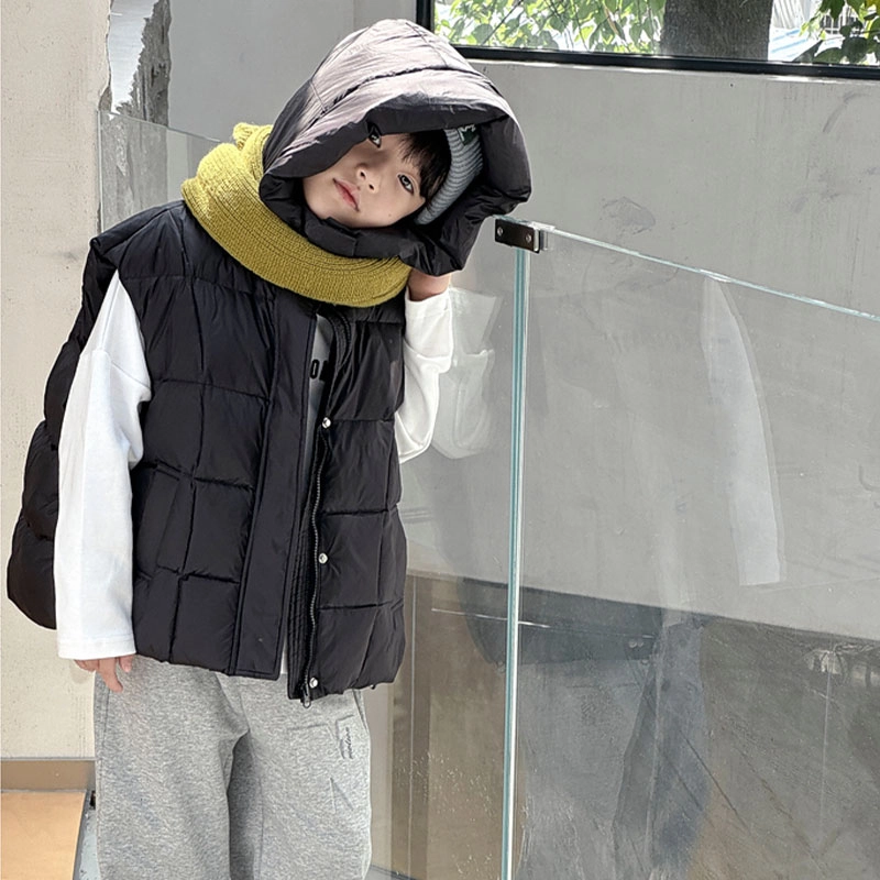熊猫圆圆 童装 儿童连帽羽绒服马甲男女童冬季新款中大童保暖宝宝时尚背心潮