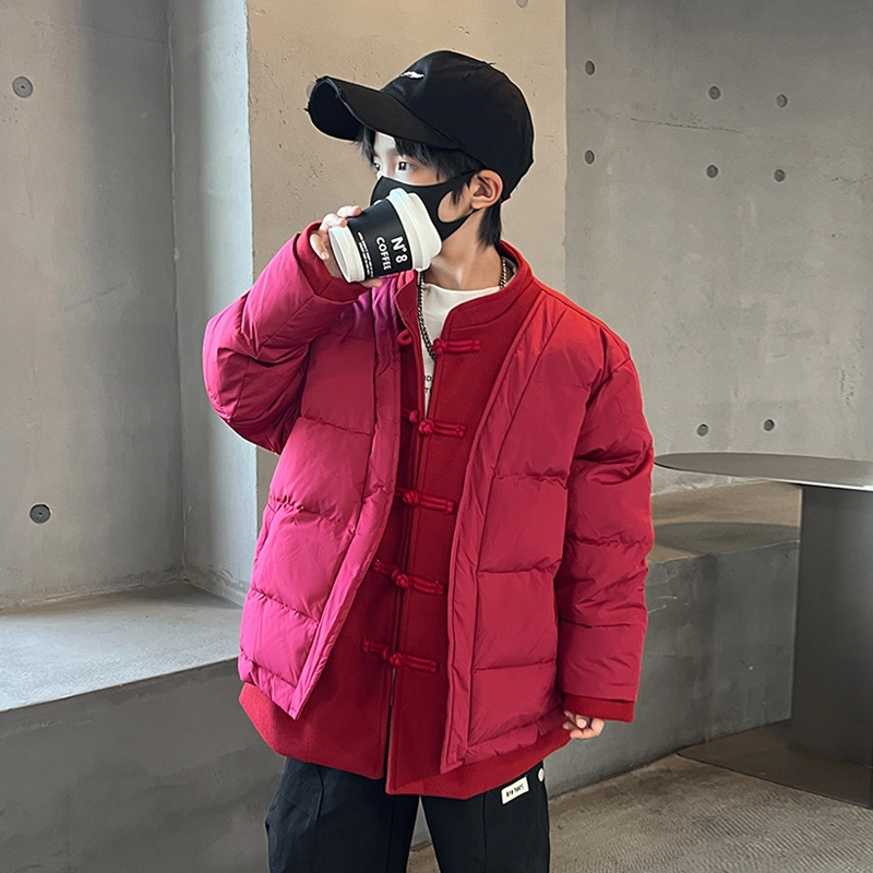 熊猫圆圆 男童时尚复古拼接假两件盘扣羽绒服 儿童款