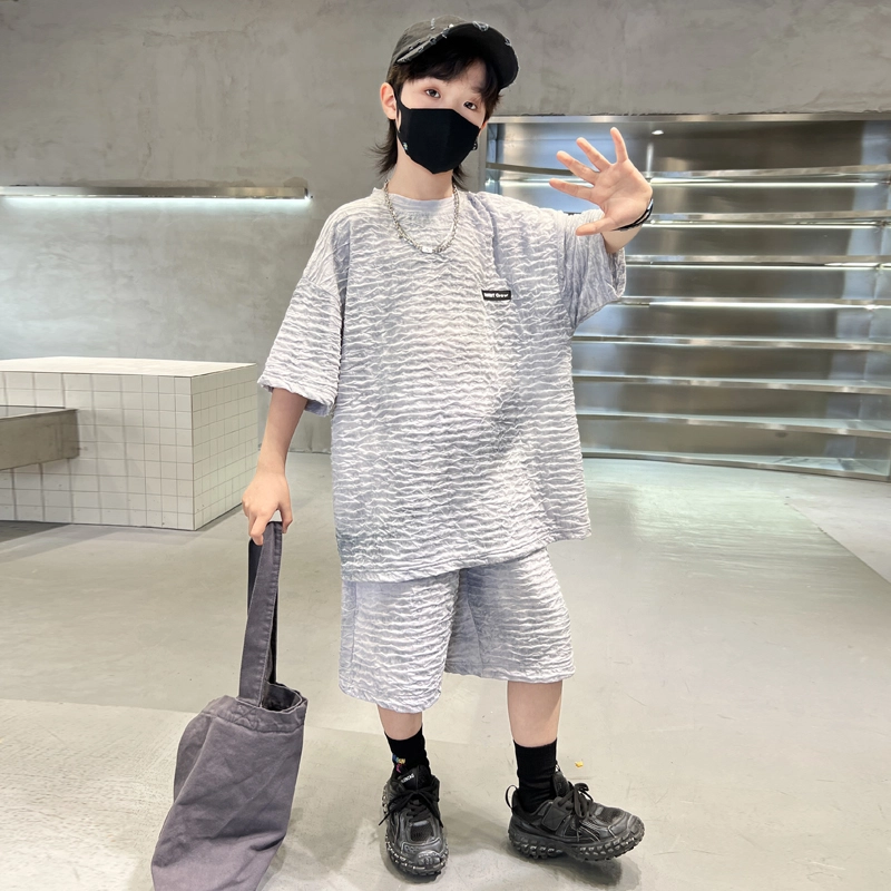 熊猫圆圆 夏季新款男中大童韩版扎染宝宝洋气针织休闲扎染短袖短裤套装 儿童款