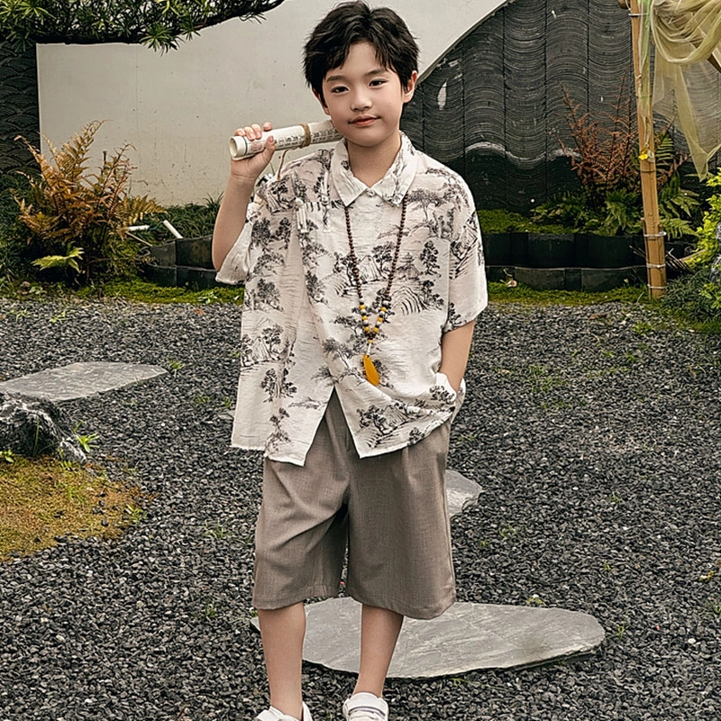 熊猫圆圆 男童夏装简约舒适纯色宽松休闲中裤 儿童款