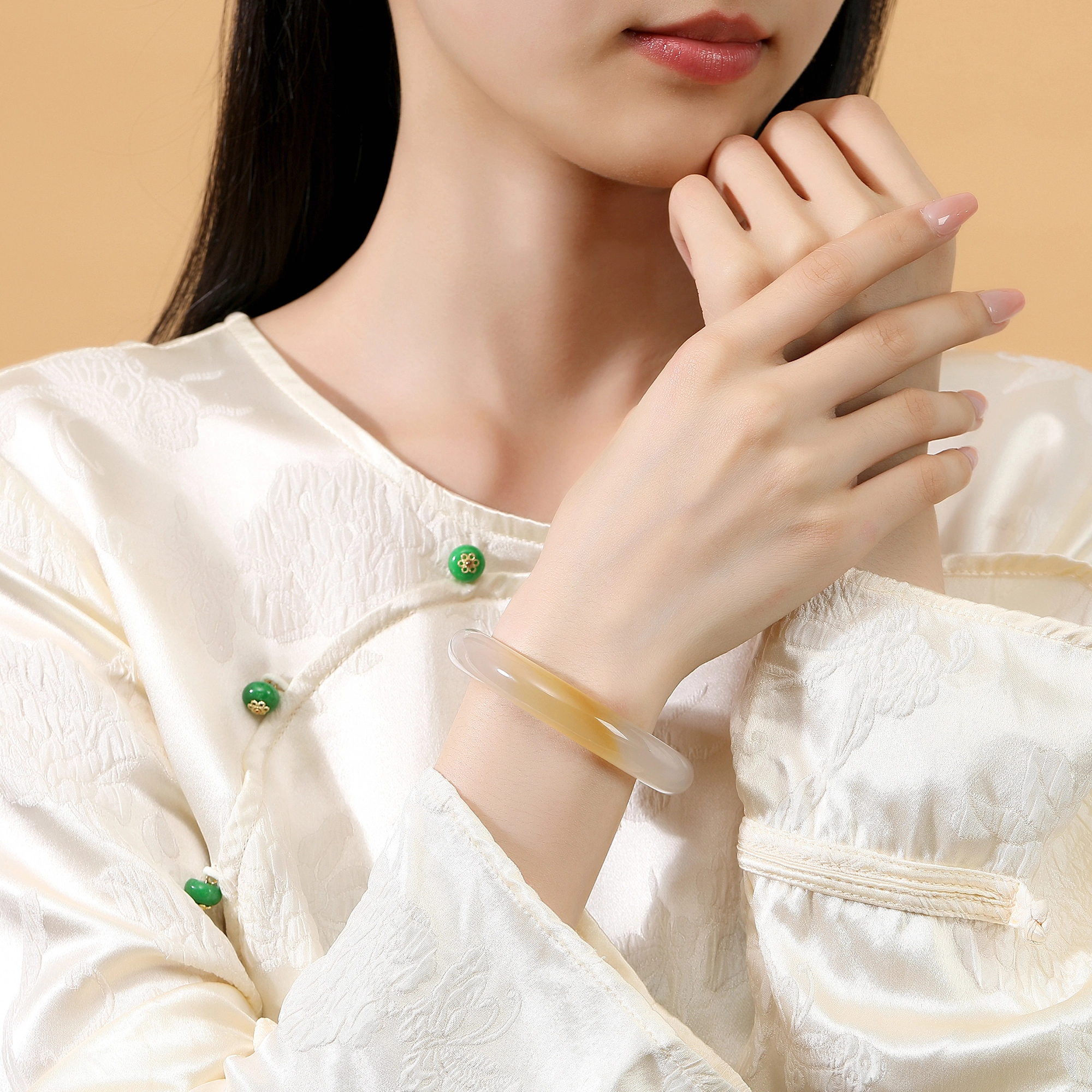 妙银阁 香槟金新中式温柔气质淑女 玉髓 玉石手镯 女款