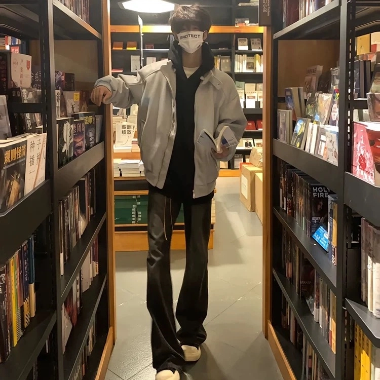 虫小绿 美式高街解构拼接小众设计毛呢纯色外套秋冬季基础款立领宽松休闲百搭舒适通勤开衫卫衣教练行政飞行员夹克 男女同款