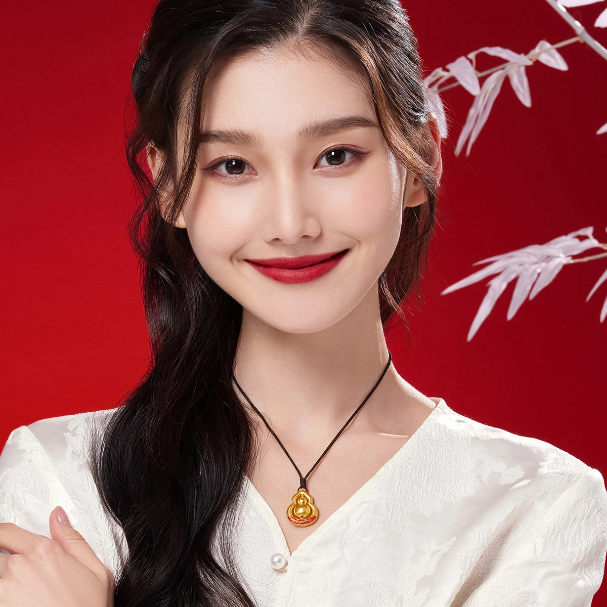 六福珠宝 福满传家珐琅工艺黄金葫芦吊坠挂坠含绳 足金 按克计价 项链 女款 赠粉色小香风首饰盒