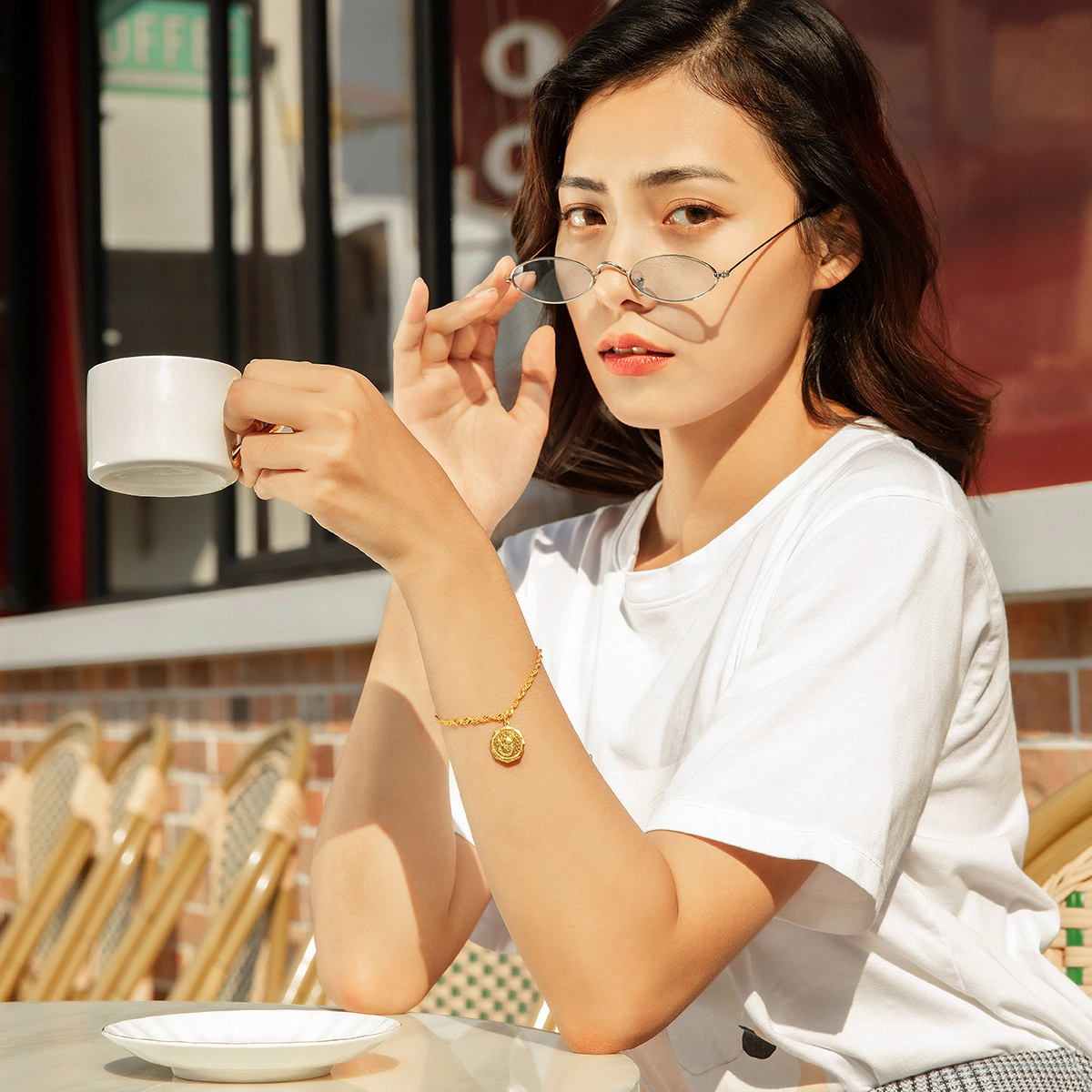 六福珠宝 巨蟹座古币 足金 计价金 黄金吊坠 女款