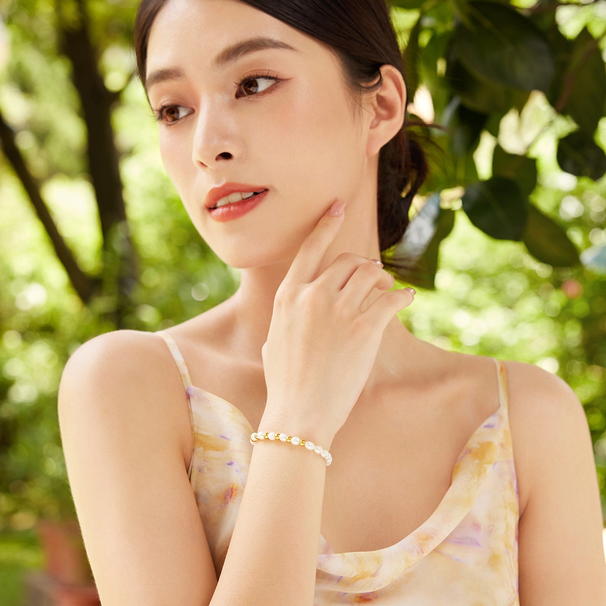 六福珠宝 硬金珠子 足金淡水 珍珠 一口价 黄金手串 女款