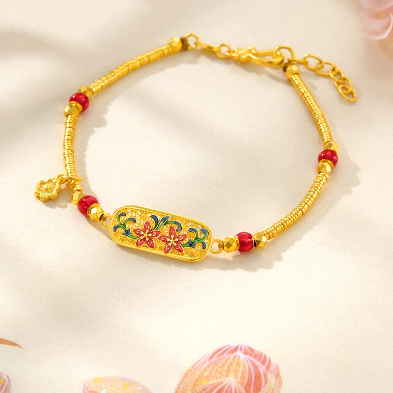六福珠宝 福满传家百合花黄金碎金子手饰 足金 按克计价 手链 女款 赠粉色小香风首饰盒