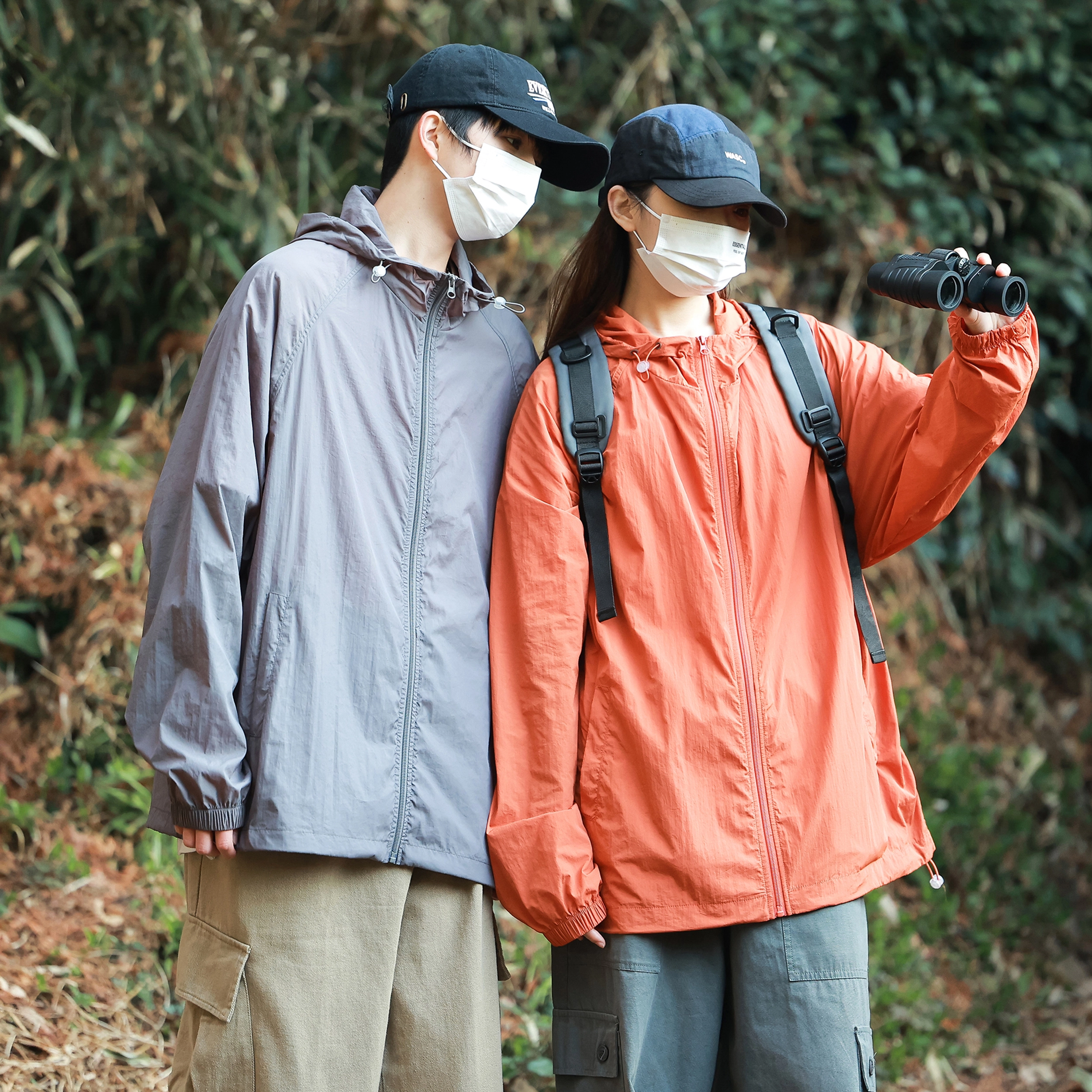 潮流舒适宽松美式时尚设计感简约山系户外露营通勤轻薄运动吸汗速干休闲多功能超轻透气凉感抽绳连帽情侣百搭外套防晒服 男女同款