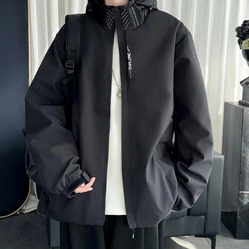 寻星记 工装美式学院风高街痞帅机能风可拆卸帽纯色简约防风防水休闲运动通勤百搭宽松夹克外套 男女同款