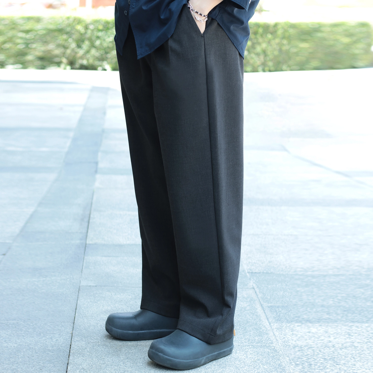 几朴 日系仿羊毛垂感宽松休闲裤 男女同款 黑色