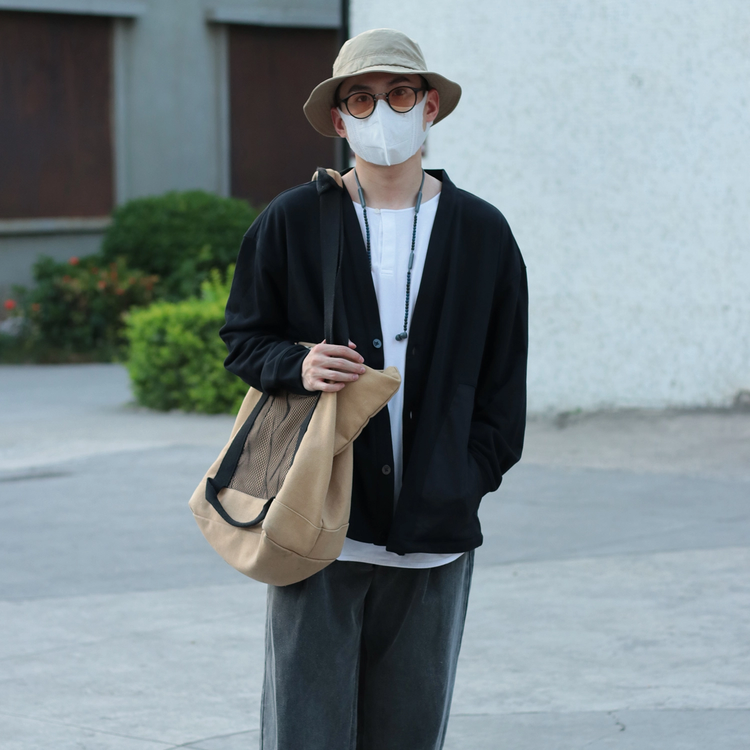 几朴 日系纯色大口袋长袖卫衣开襟外套春秋设计款 男女同款 黑色