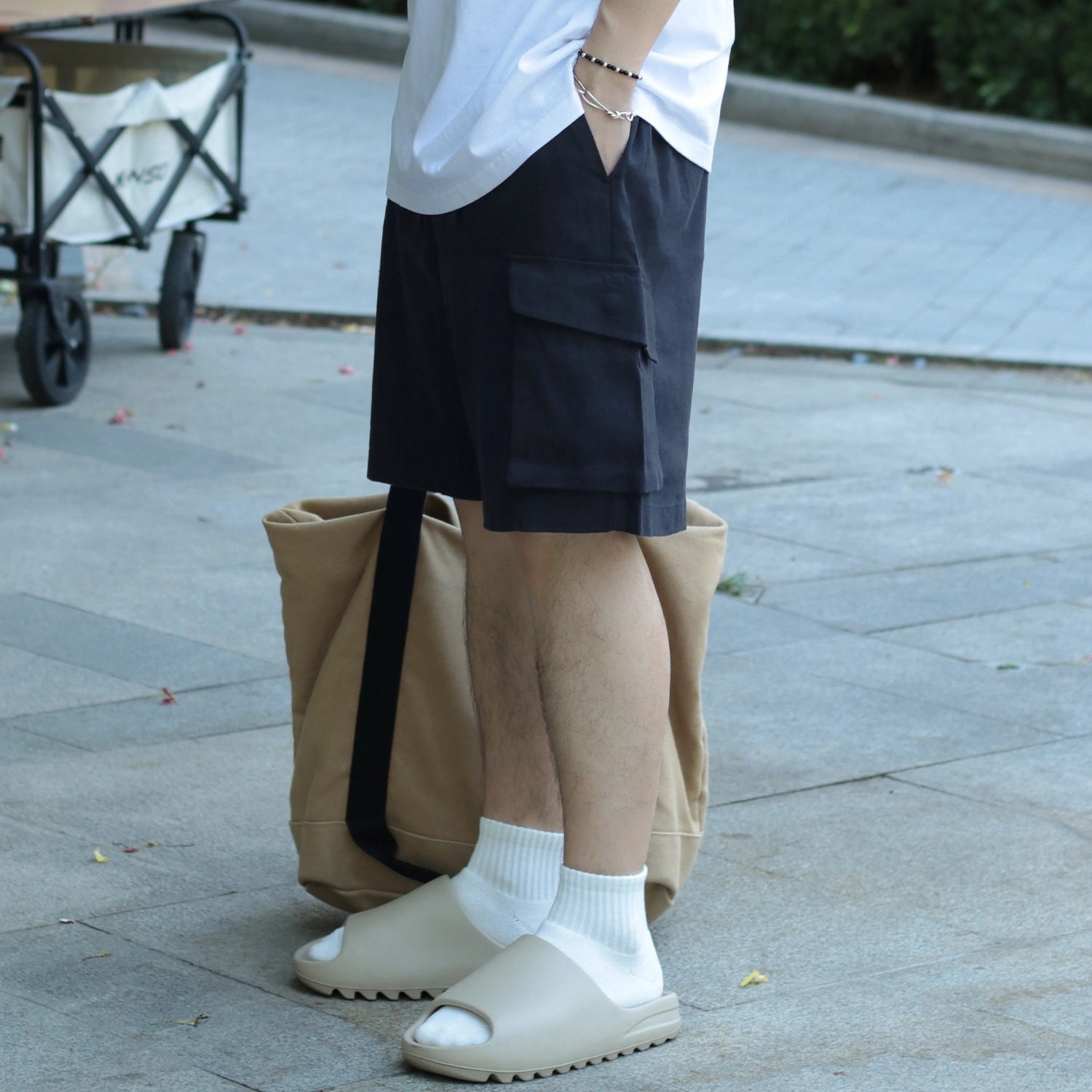 几朴 日系设计款凉爽工装休闲短裤 男女同款 藏青色