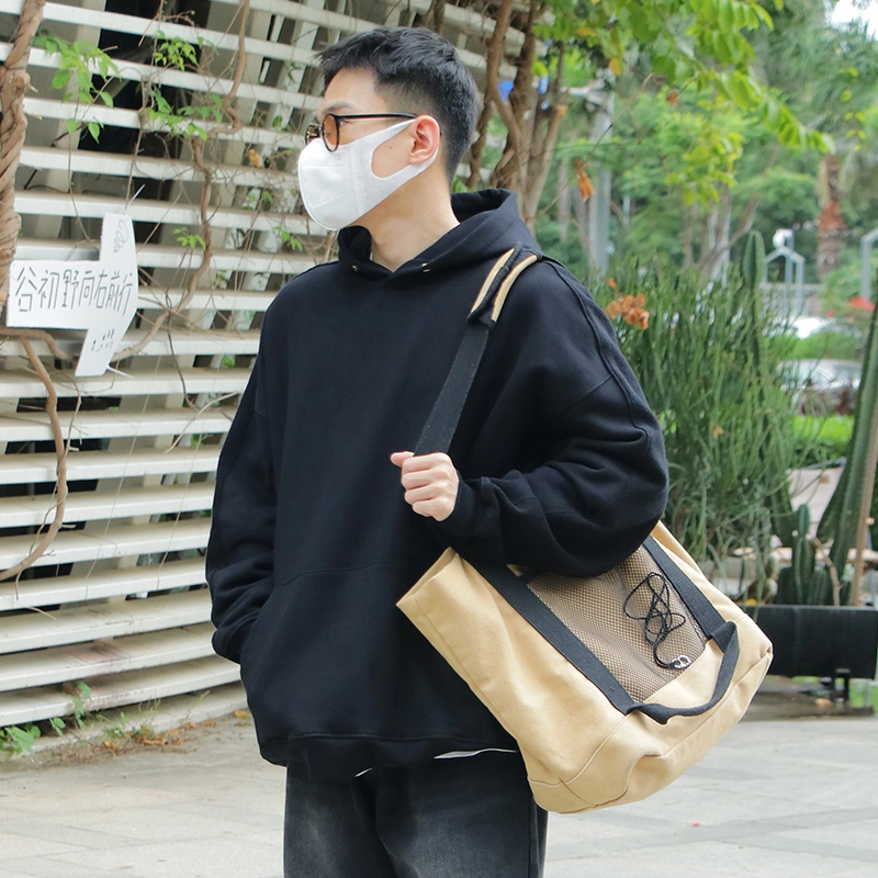 几朴 日系简约宽松百搭休闲连帽套头卫衣 男女同款 黑色
