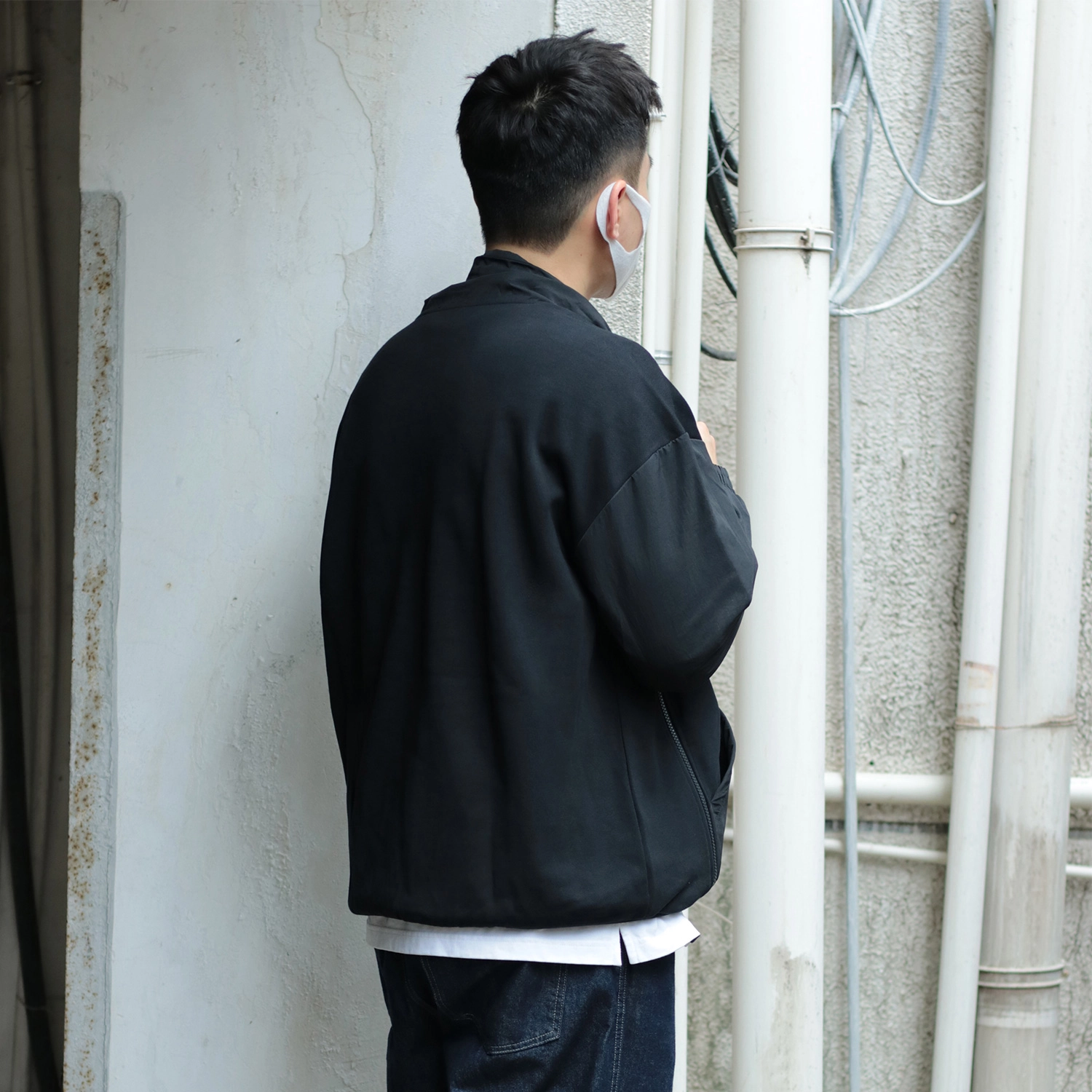 几朴 纯色立领落肩宽松套头卫衣 男女同款 黑色