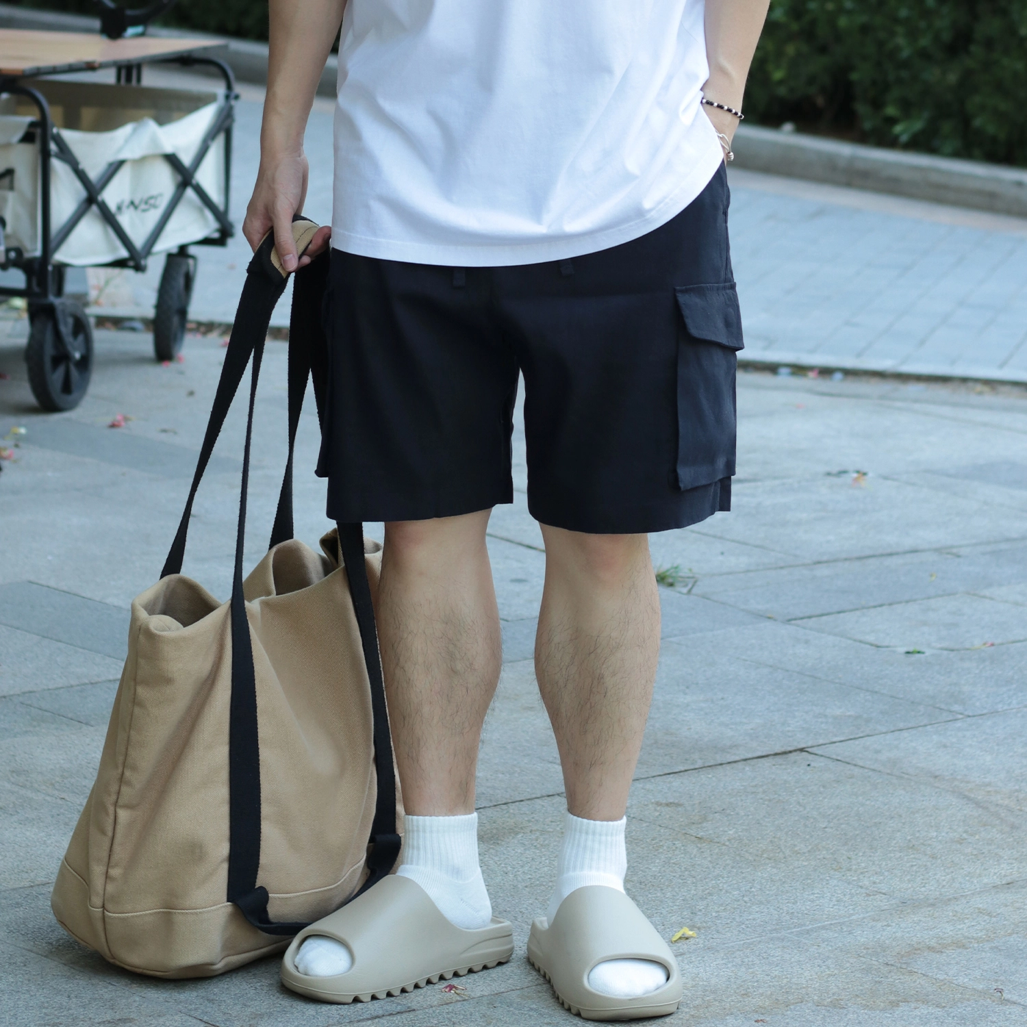 几朴 日系设计款凉爽工装休闲短裤 男女同款 藏青色