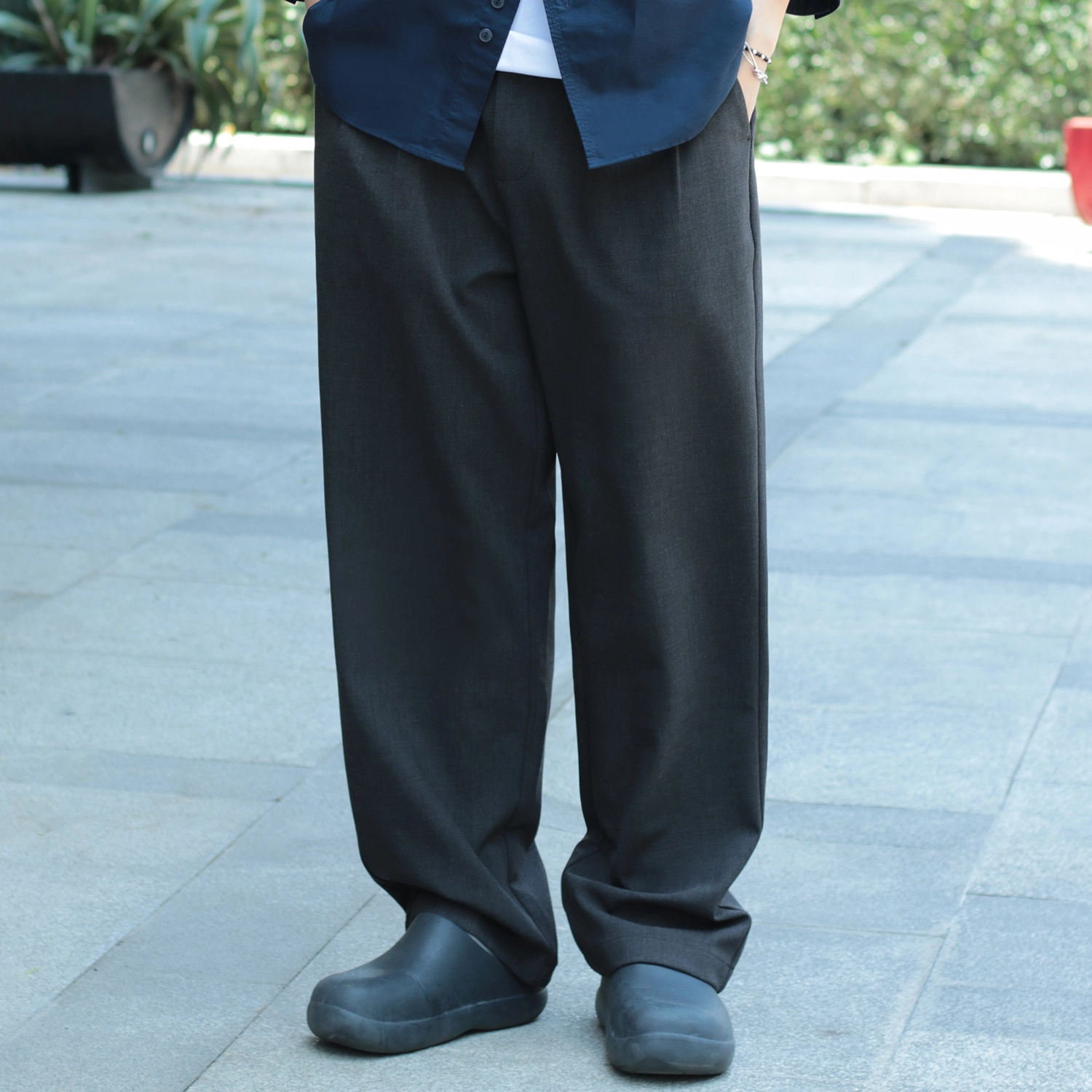几朴 日系仿羊毛垂感宽松休闲裤 男女同款 黑色
