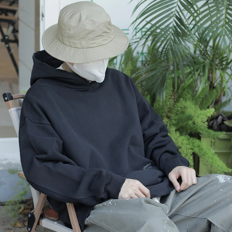 几朴 日系复古做旧套头连帽宽松落肩卫衣 男女同款