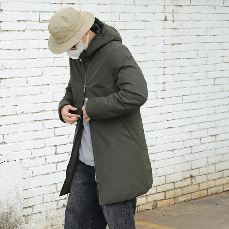 几朴 日系牛津布连帽长款羽绒服 男女同款 绿色