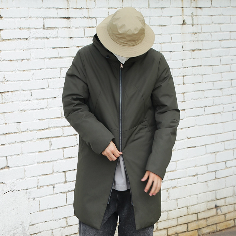 几朴 日系牛津布连帽长款羽绒服 男女同款 绿色