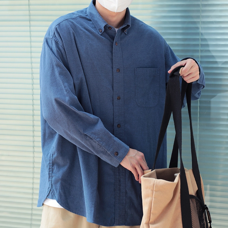 几朴 棉莱赛尔磨毛提花长袖衬衫 男女同款 蓝色