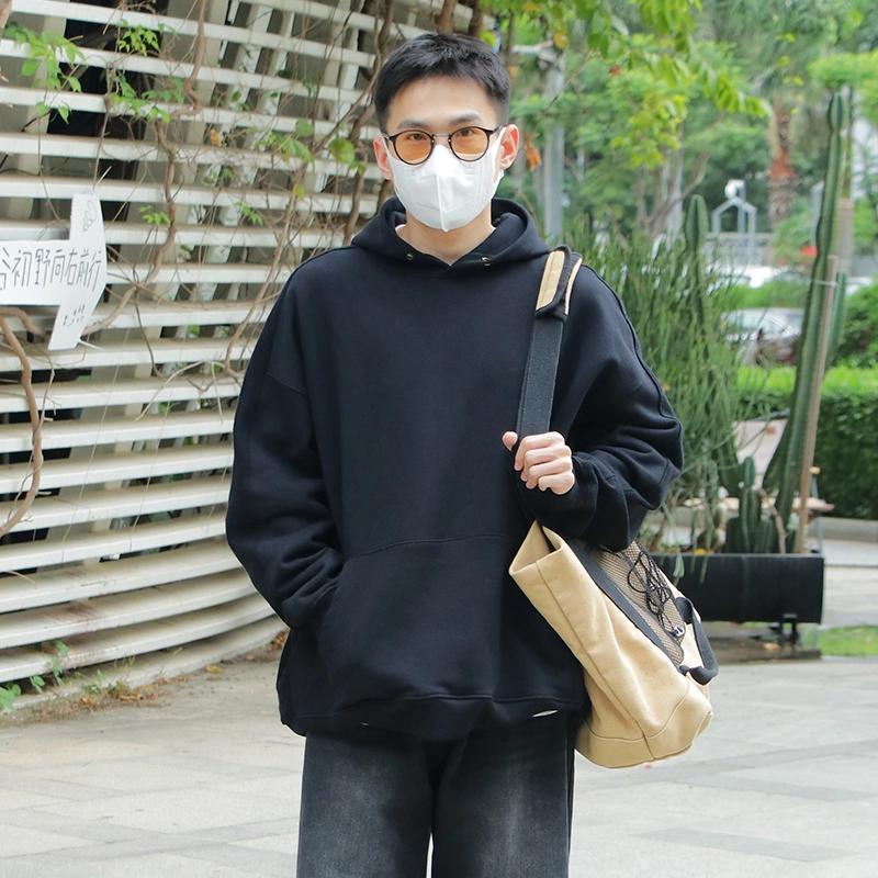 几朴 日系简约宽松百搭休闲连帽套头卫衣 男女同款 黑色