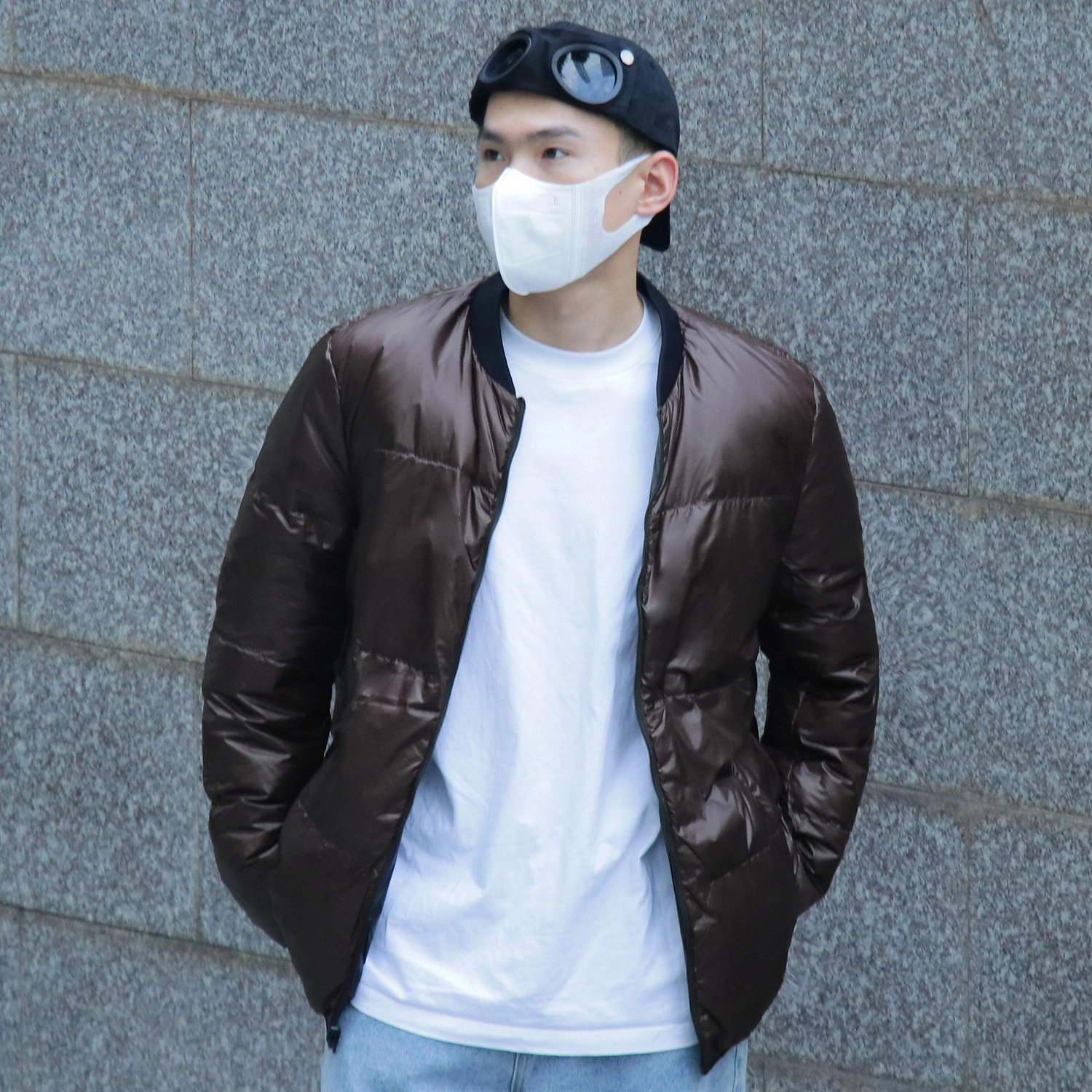 几朴 棒球领两面穿纯色轻便保暖羽绒服 男女同款