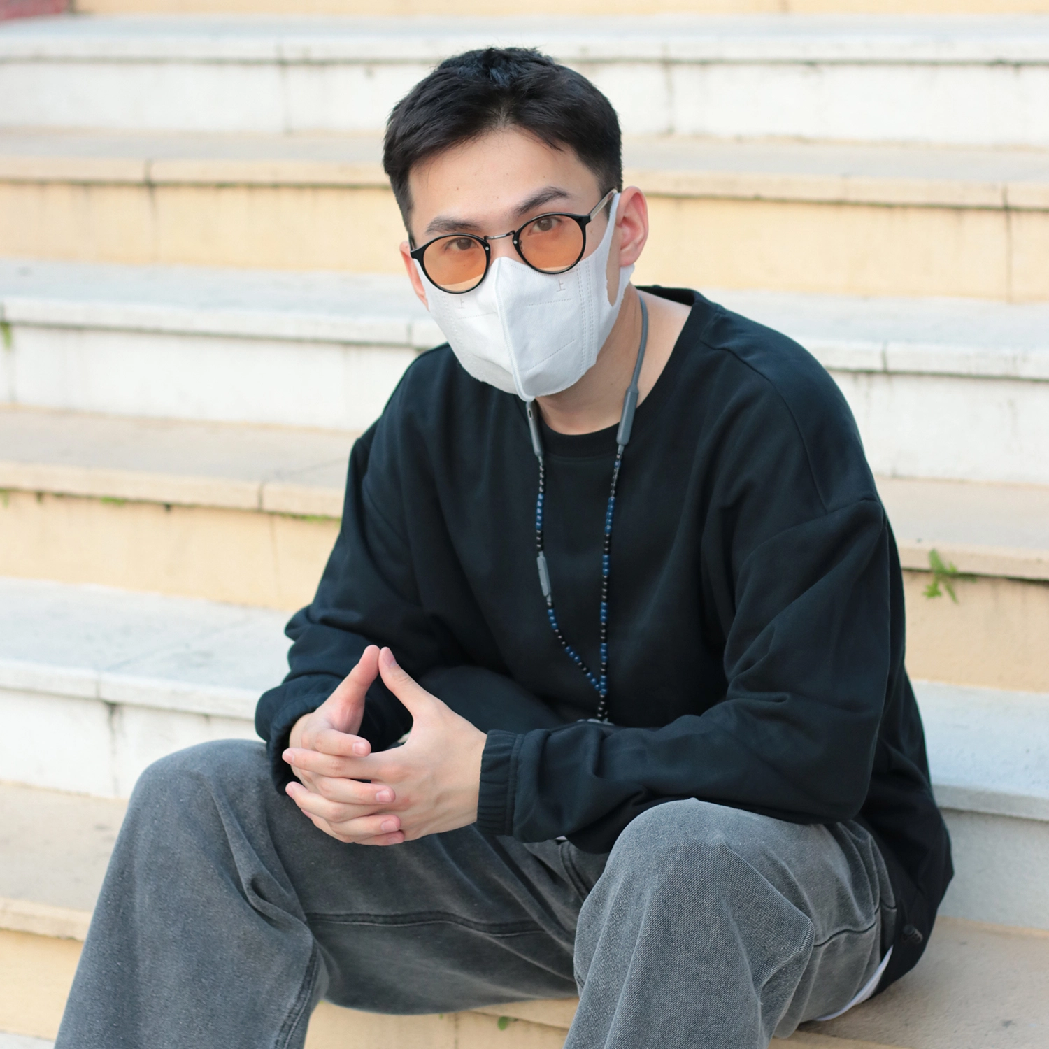 几朴 日系梭织拼接下摆抽绳休闲卫衣 男女同款 黑色
