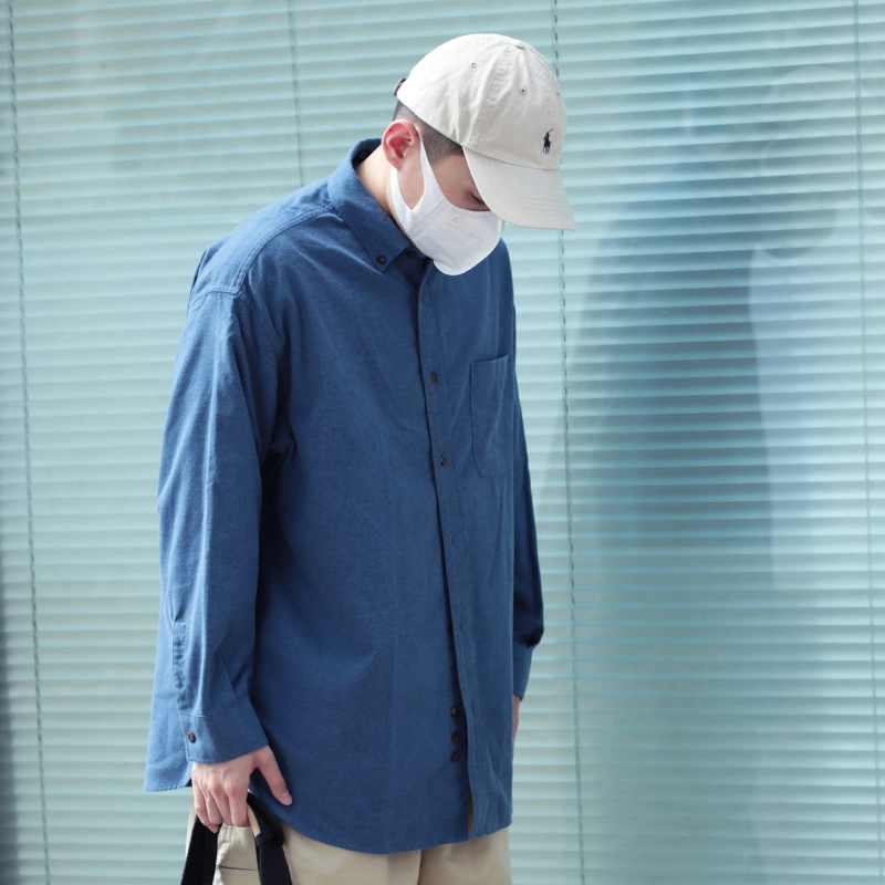 几朴 棉莱赛尔磨毛提花长袖衬衫 男女同款 蓝色