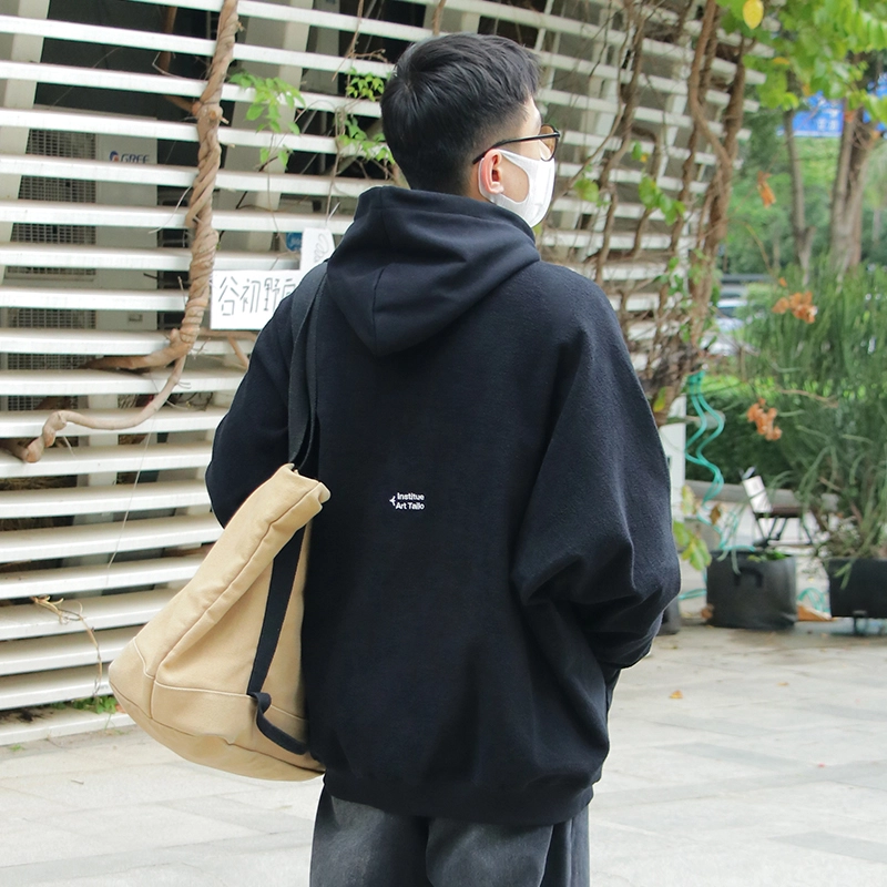 几朴 日系简约宽松百搭休闲连帽套头卫衣 男女同款 黑色