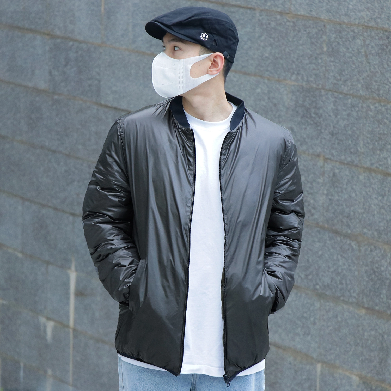 几朴 棒球领两面穿纯色轻便保暖羽绒服 男女同款