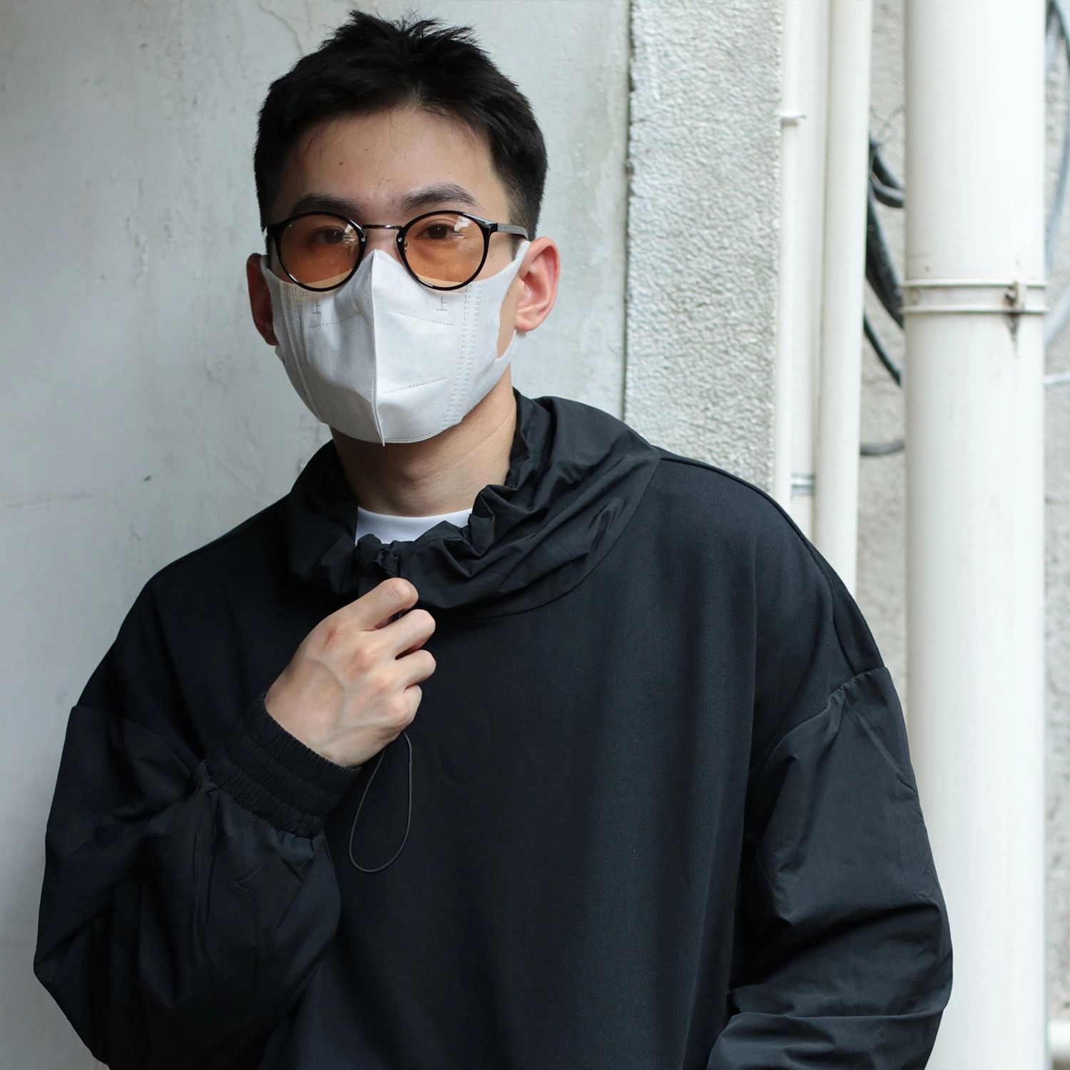 几朴 纯色立领落肩宽松套头卫衣 男女同款 黑色
