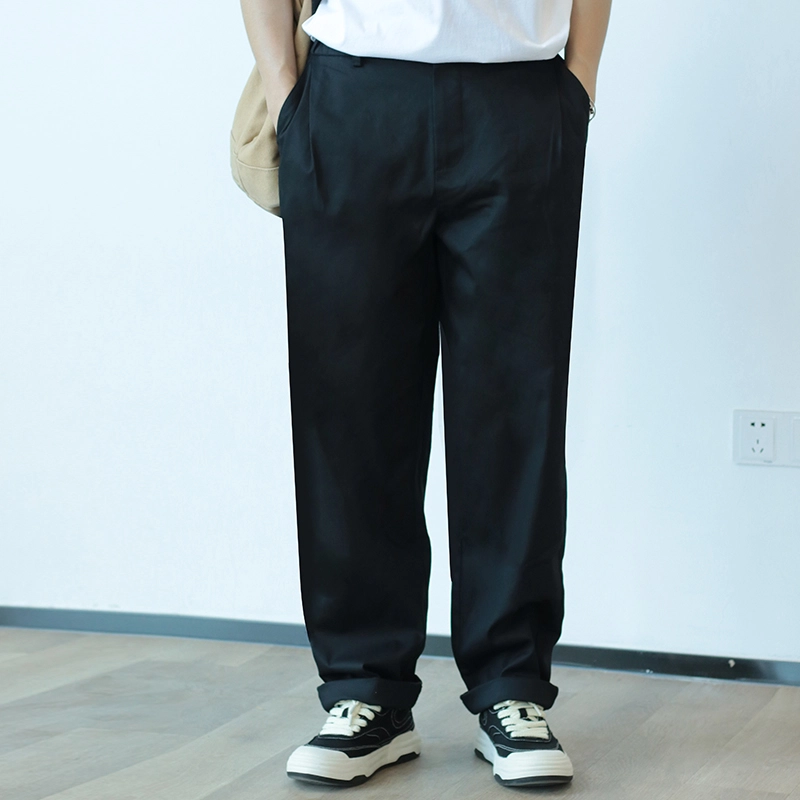 几朴 日系混纺宽松直筒休闲裤 男女同款 黑色