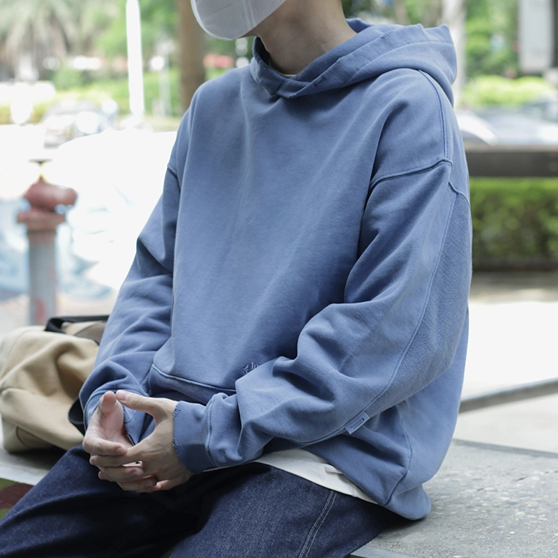 几朴 日系复古做旧套头连帽宽松落肩卫衣 男女同款
