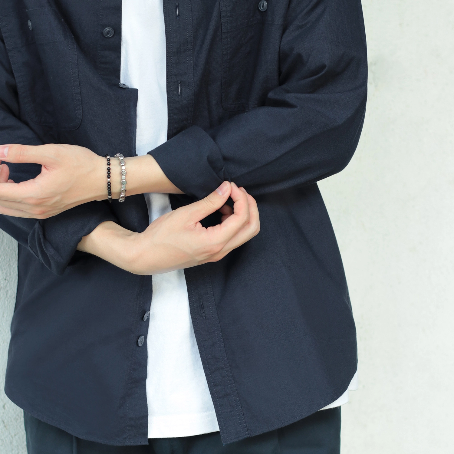 几朴 日系宽松双口袋工装风长袖衬衫 男女同款 藏青色