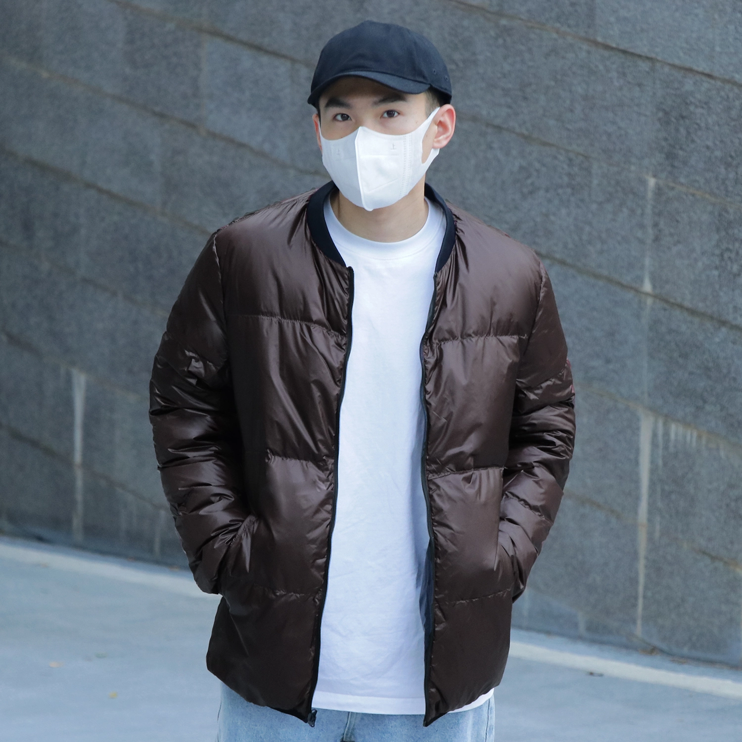 几朴 棒球领两面穿纯色轻便保暖羽绒服 男女同款