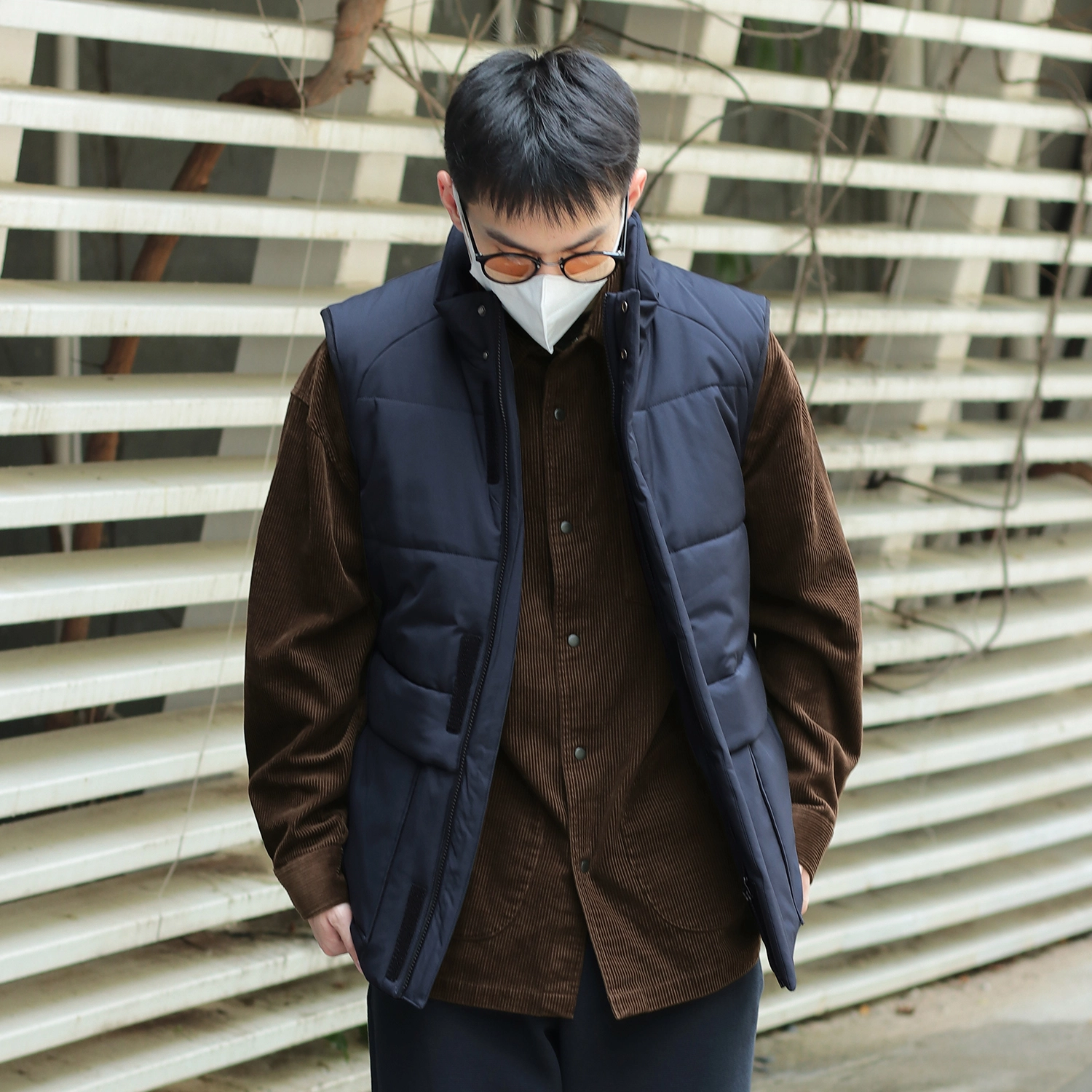 几朴 日系保暖立领夹棉工装马甲 男女同款 藏青色
