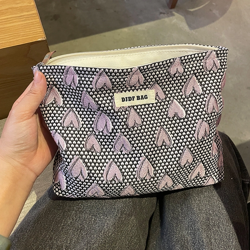轻迎 优雅 时尚 便携 大容量 爱心 化妆包 高级感 帆布 内胆包 外出旅行包 收纳包洗漱包