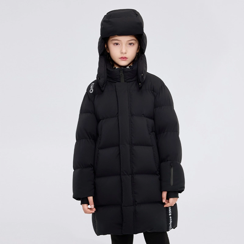 高梵 童装 黑金儿童鹅绒服纯色长款户外滑雪羽绒服 男童女童