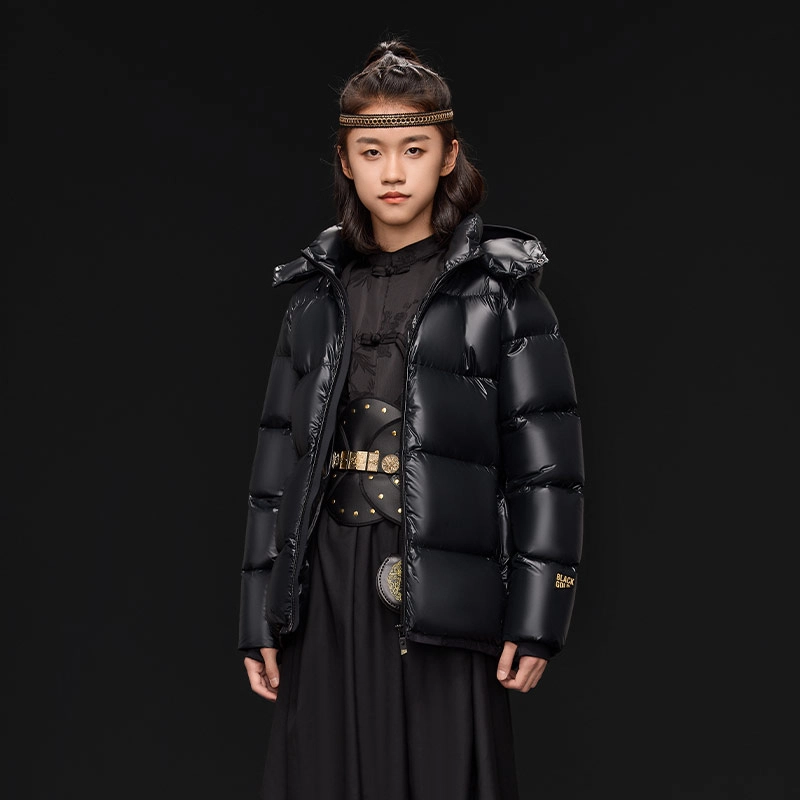 高梵羽绒服 黑金封神系列 连帽纯色百搭拉链长袖 黑色 青少年