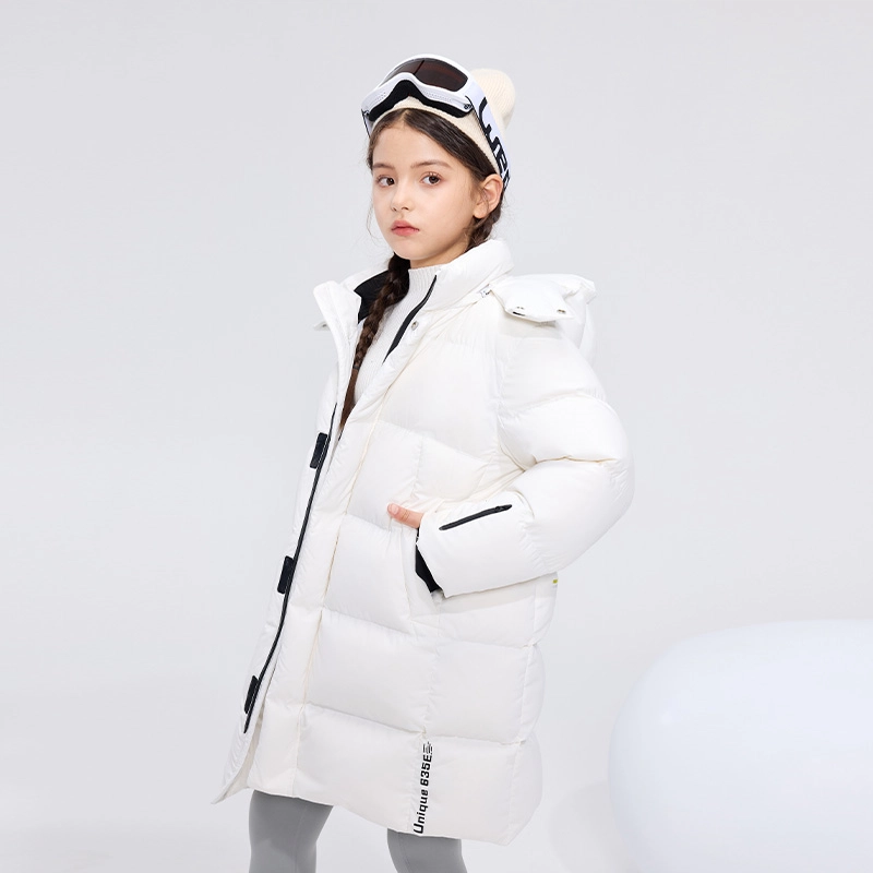 高梵 童装 黑金儿童鹅绒服纯色长款户外滑雪羽绒服 男童女童
